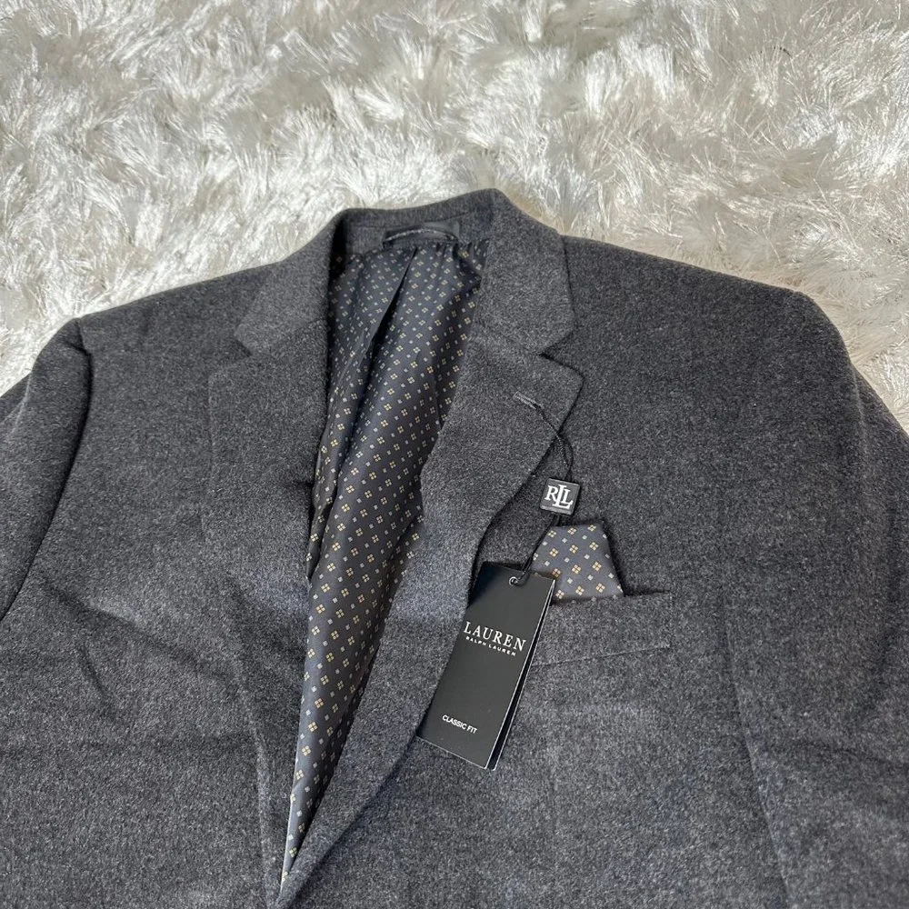 Lauren Ralph Lauren Men's‎ Blazer Lacrosse Grey 42Long Wool, Silk, Cashmere $450